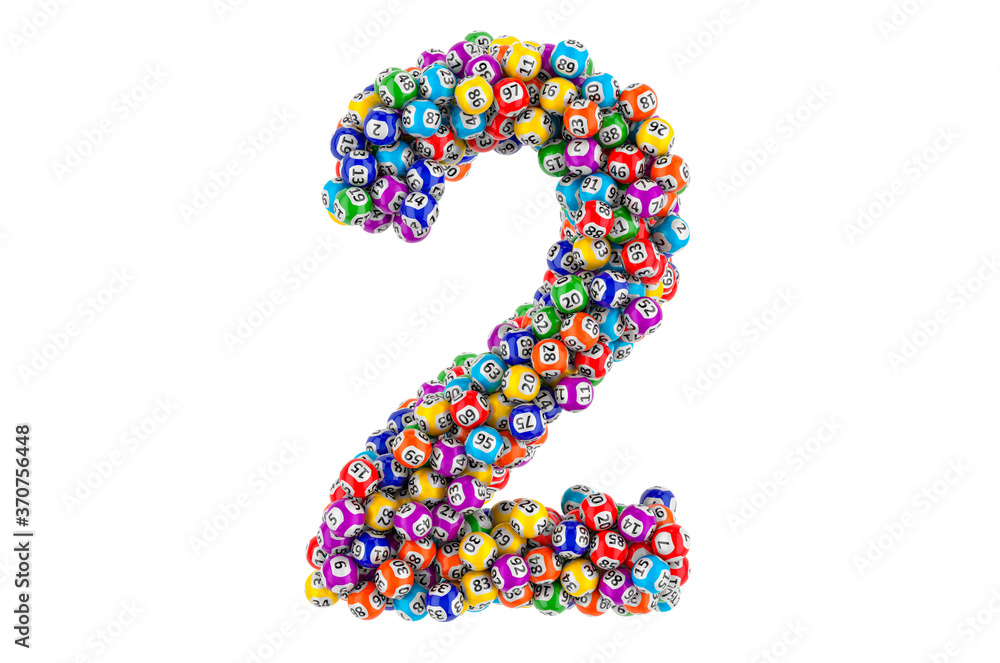 Number 2, from colored lottery balls, 3D rendering Number 2, from colored lottery balls, 3D rendering