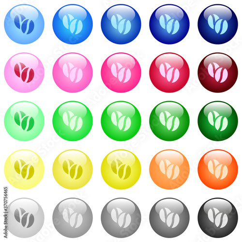 Coffe beans icons in color glossy buttons
