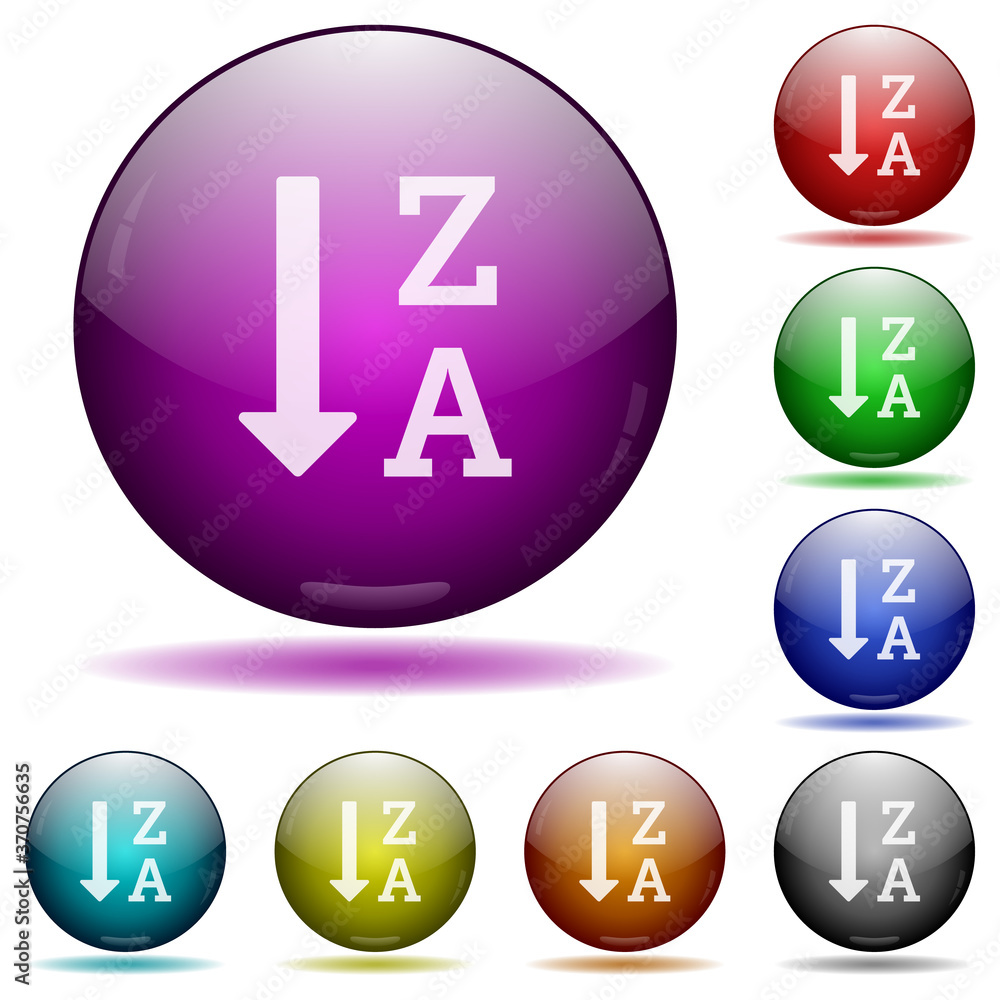 Alphabetically descending ordered list icon in glass sphere buttons Alphabetically descending ordered list icon in glass sphere buttons