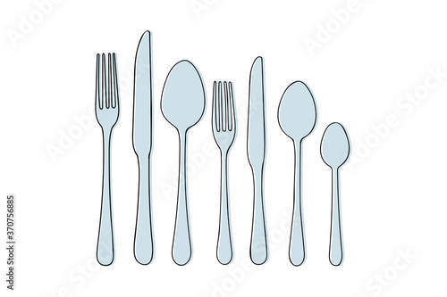 set of Cutlery knife, fork, spoon vector doodle icons. Isolated on white background. Design for menu restaurant and cafe. Kitchen cutlery