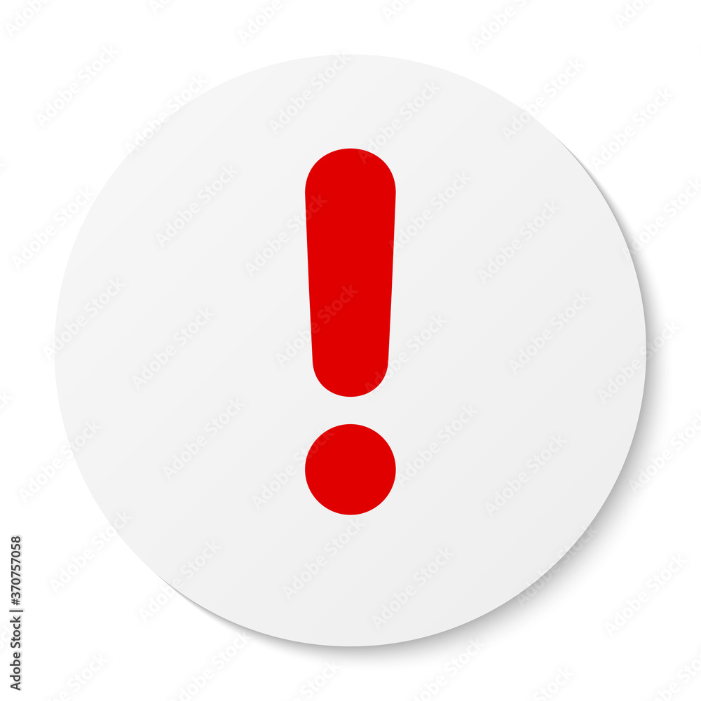 Flat white round sticker exclamation point icon, button. Attention symbol isolated on a white background. EPS10 vector file Flat white round sticker exclamation point icon, button. Attention symbol isolated on a white background. EPS10 vector file