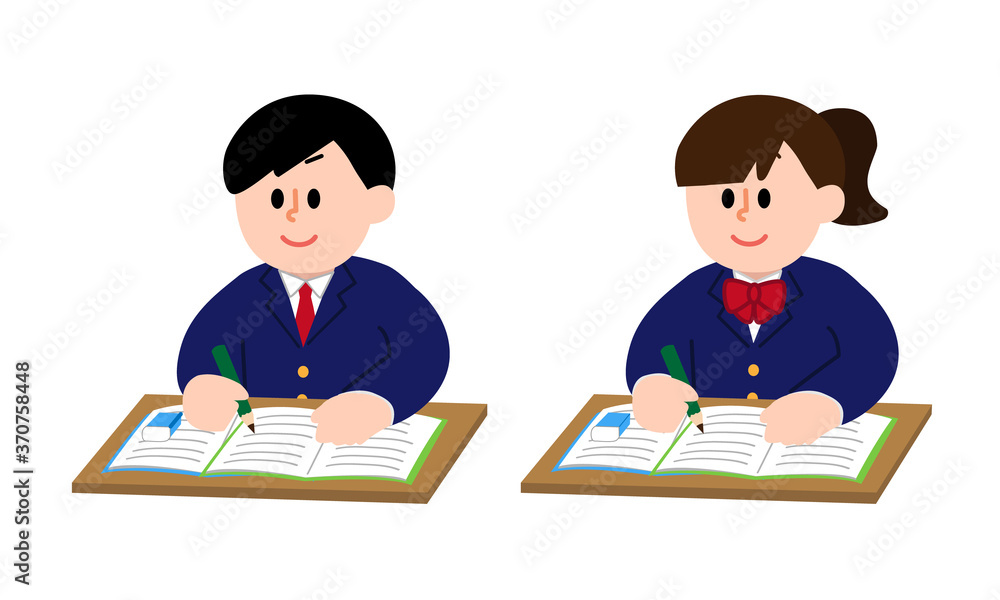 勉強するブレザー男女 勉強するブレザー男女