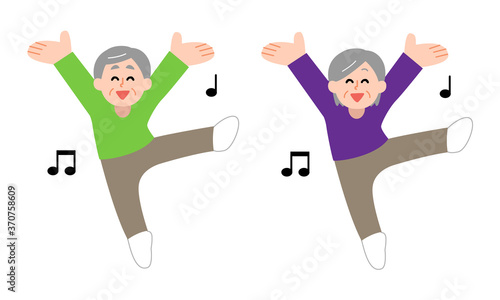 踊るシニア男女