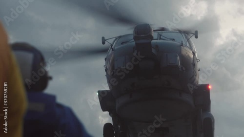 Black Hawk helicopter taking off, close