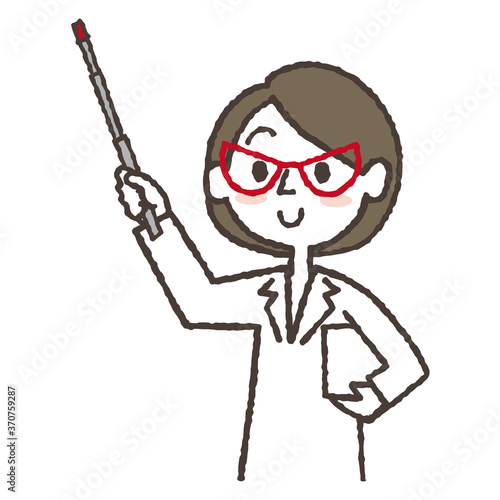 指示棒を使って、笑顔で説明する白衣の女性のイラスト