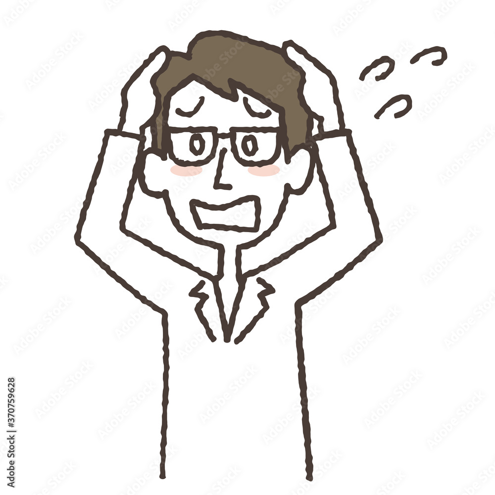 頭を抱えて焦っている白衣の男性のイラスト