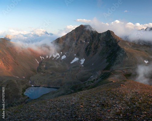 Mount Toguzkolbashi 3296m and Shobaidak lake in the Mukhinsky gorge of the Teberdinsky reserve photo