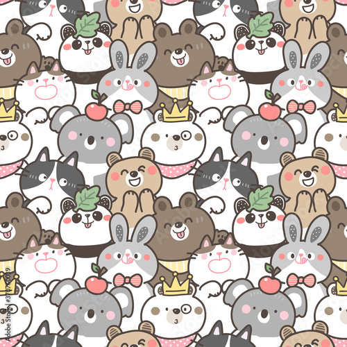 Seamless Pattern of Cute Cartoon Animal Illustration