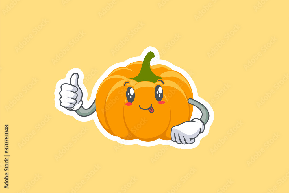 DUMB, FUNNY, TONGUE, cheerful Face Emotion. Thumb Up Hand Gesture. Yellow, Orange Pumpkin Fruit Cartoon Drawing Mascot Illustration. DUMB, FUNNY, TONGUE, cheerful Face Emotion. Thumb Up Hand Gesture. Yellow, Orange Pumpkin Fruit Cartoon Drawing Mascot Illustration.
