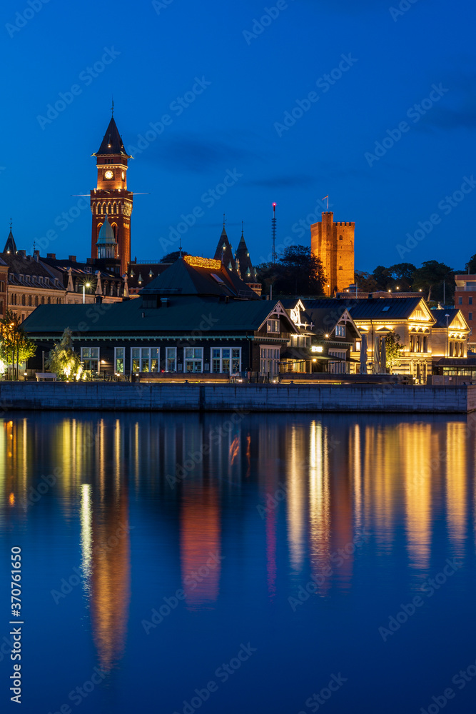 Cityscape Helsingborg in Sweden at night.