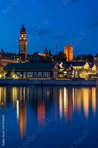 Cityscape Helsingborg in Sweden at night.