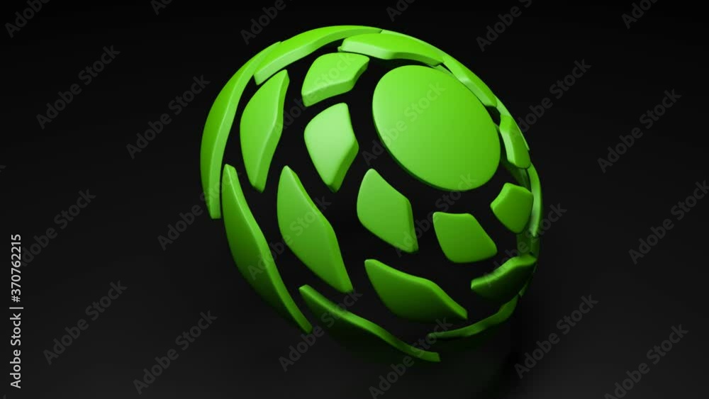 An abstract icon with a green spiral hemisphere on black background - 3D rendering illustration animation An abstract icon with a green spiral hemisphere on black background - 3D rendering illustration animation
