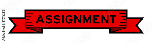 Vintage red color label banner with word assignment on white background