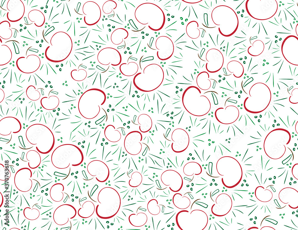 Green Red Apples seamless pattern on White background
