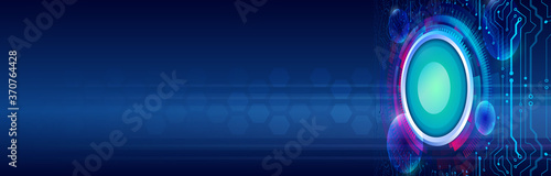 Cyber security internet and networking concept. Abstract global sci fi concept. Wide Hi-tech vector illustration with various technology elements. Digital internet communication on blue background