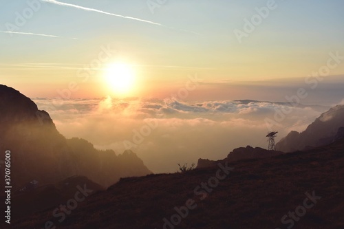 alpine sea view. sunrise from the top of the mountain