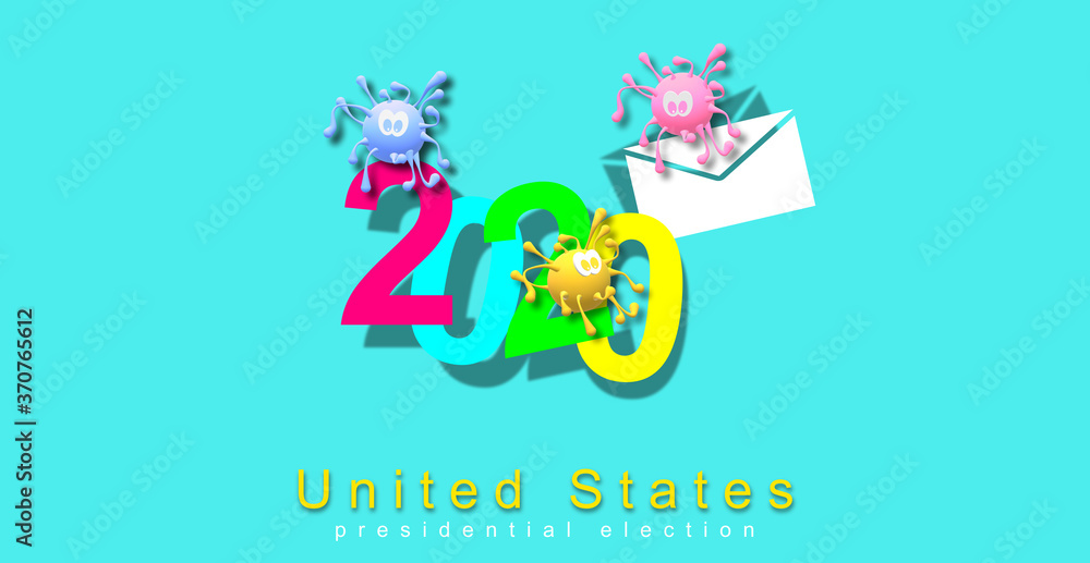 Fototapeta premium Message sign. Electoral envelope. Digital drawing of COVID-19, elections. Vote by Mail or Absentee Voting. Online vote in USA. Remote voting in the United States presidential election. 
