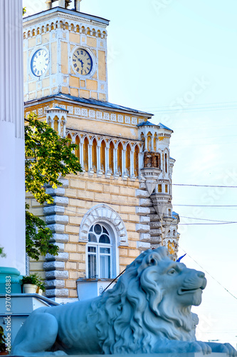 Lion statue near municipality building in Chisinau photo