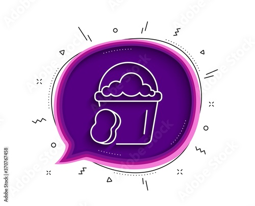 Cleaning bucket with sponge line icon. Chat bubble with shadow. Washing Housekeeping equipment sign. Thin line sponge icon. Vector