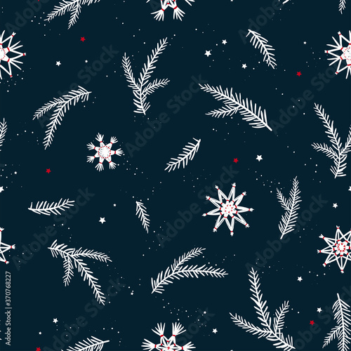 Cute hand drawn seamless pattern with candles, branches and christmas decoration - x mas background, great for textiles, banners, wallpapers - vector design