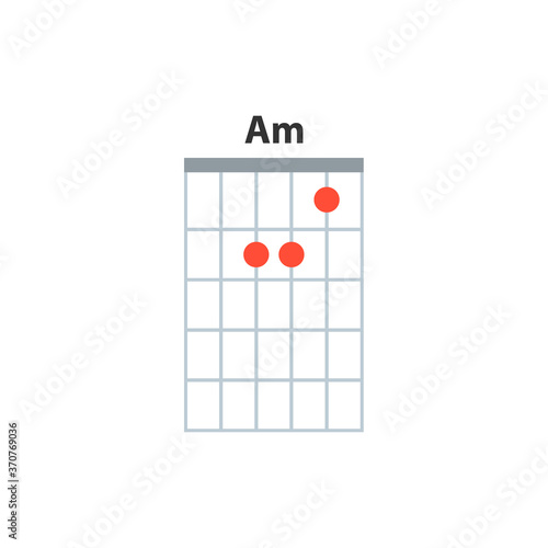 Am guitar chord icon. Basic guitar chords vector isolated on white. Guitar lesson illustration.