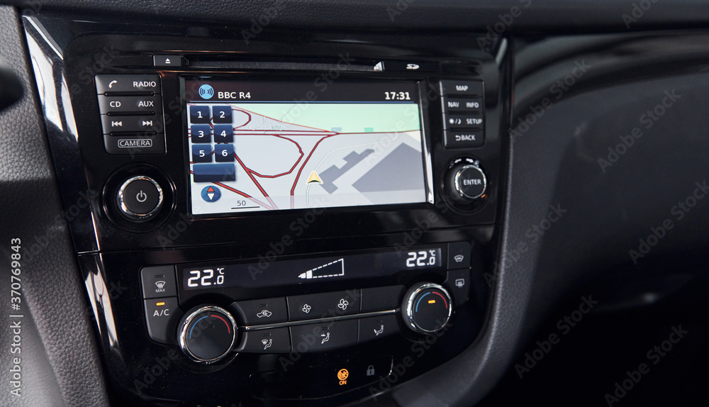 Navigation system. Modern new luxury automobile interior. Design and technology Navigation system. Modern new luxury automobile interior. Design and technology
