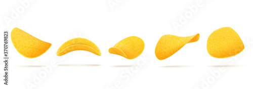 Set of potato chips on a white background. Fast food, snack.