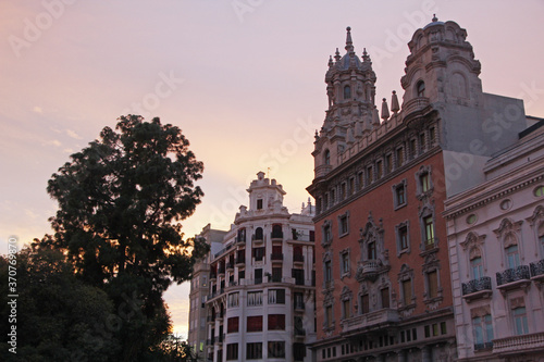 Sunset sky at La Glorieta square in Valencia, Spain photo