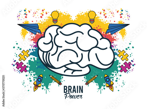 brain power with colors splash and set icons
