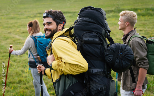 Hiking camping backpacker journey travel trekking concept