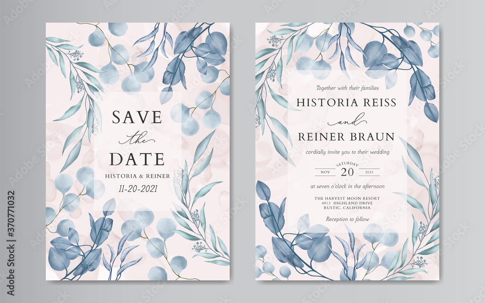 Lovely wedding invitation card template with beautiful watercolor floral frame Lovely wedding invitation card template with beautiful watercolor floral frame