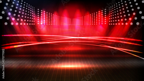 abstract futuristic background of red empty stage arena stadium spotlgiht stage background