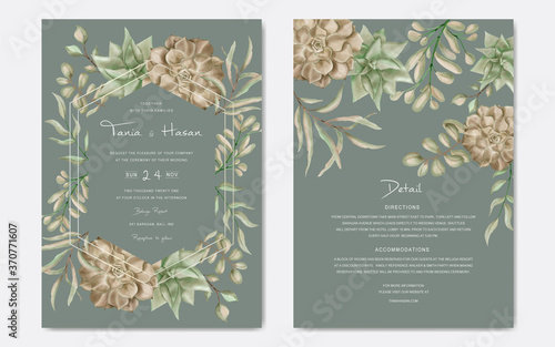Vintage wedding invitation with succulent plant decoration floral frame