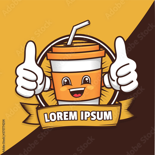 coffee cup logo template cartoon character. for cafetaria, restaurant, coffee shop. happy face