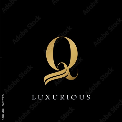 Golden Initial Q Letter Logo Luxury, creative vector design concept for luxury business