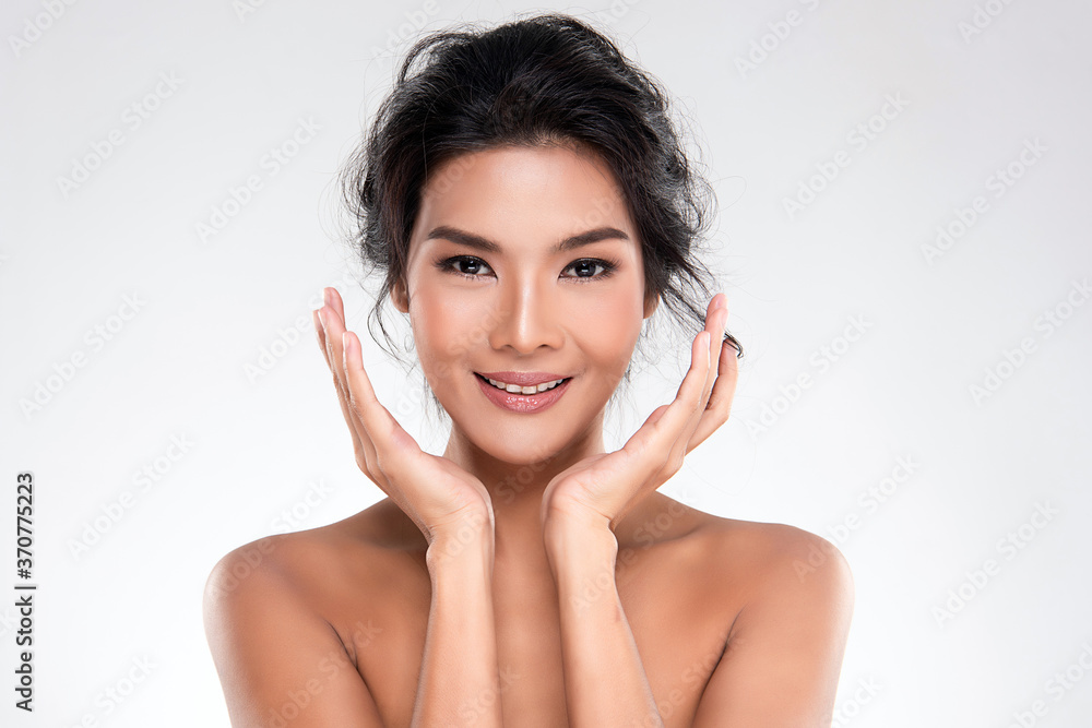 Beautiful Young asian Woman with Clean Fresh Skin, on white background, Face care, Facial treatment, Cosmetology, beauty and spa, Asian women portrait Beautiful Young asian Woman with Clean Fresh Skin, on white background, Face care, Facial treatment, Cosmetology, beauty and spa, Asian women portrait