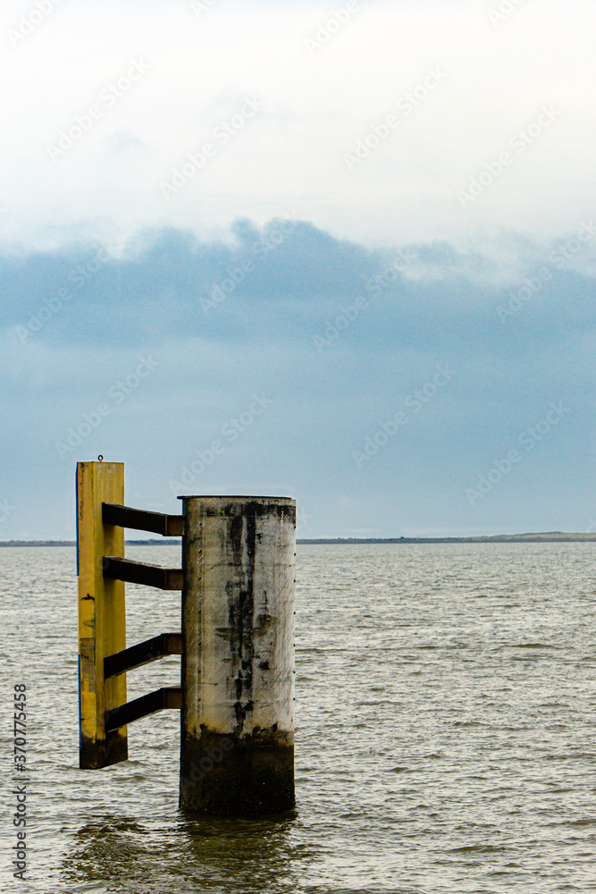 Birds sitting on ferry bumper Atlantic Ocean