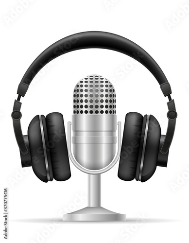 headphone and microphone for radio studio vector illustration