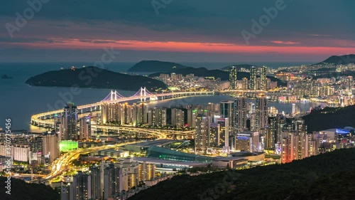 Night view of the busan city in Korea. photo