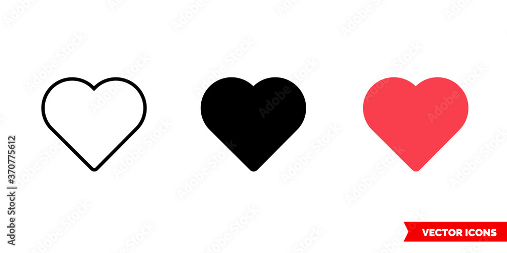 Love icon of 3 types color, black and white, outline. Isolated vector ...