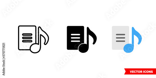 Lyrics icon of 3 types color, black and white, outline. Isolated vector sign symbol.