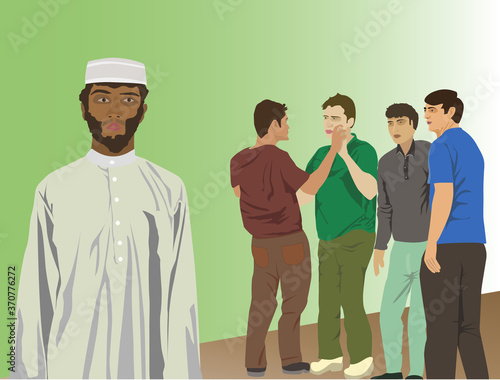 Vector illustration showing discrimination of religion and skin color