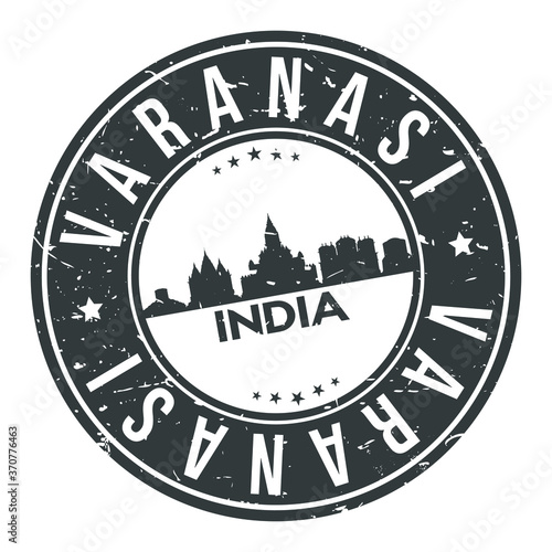 Varanasi India Round Stamp Icon Skyline City Design Badge Rubber.
