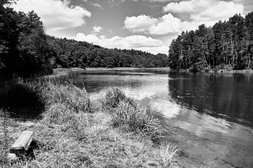 View on Brda River. Artistic look in black and white.