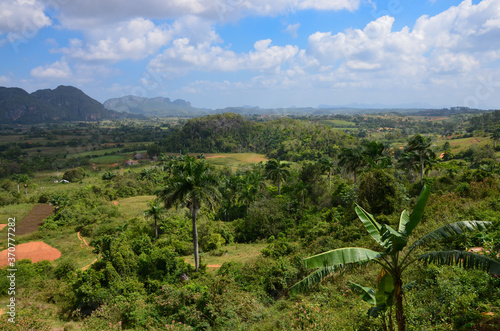 Canvas Print Vinales Valley in West Cuba, panoramic view, rural landscape with tobacco fields