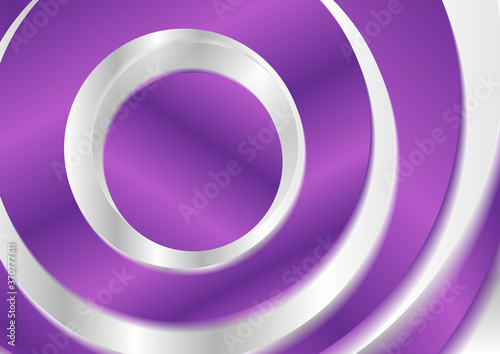 Violet and silver grey abstract glossy circles geometric background. Vector design