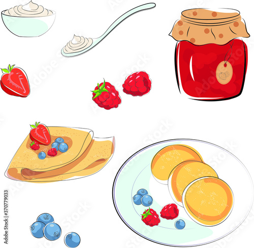 pancakes with cheesecakes. filling for pancakes. jam and berries. 
Maslenitsa