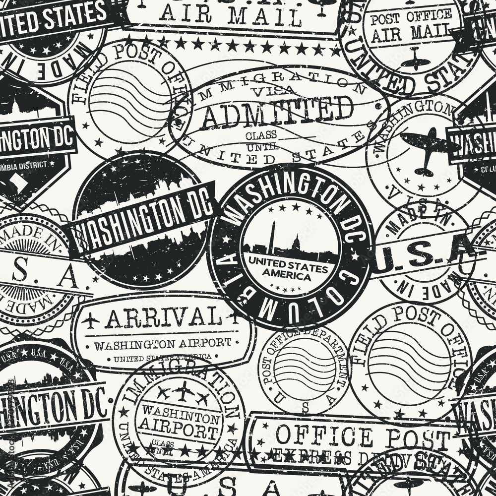 Washington DC Stamps. City Stamp Vector Art. Postal Passport Travel. Design Set Pattern.