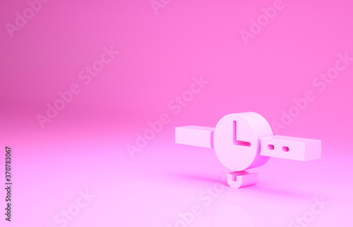 Pink Wrist watch icon isolated on pink background. Wristwatch icon. Minimalism concept. 3d illustration 3D render. photo