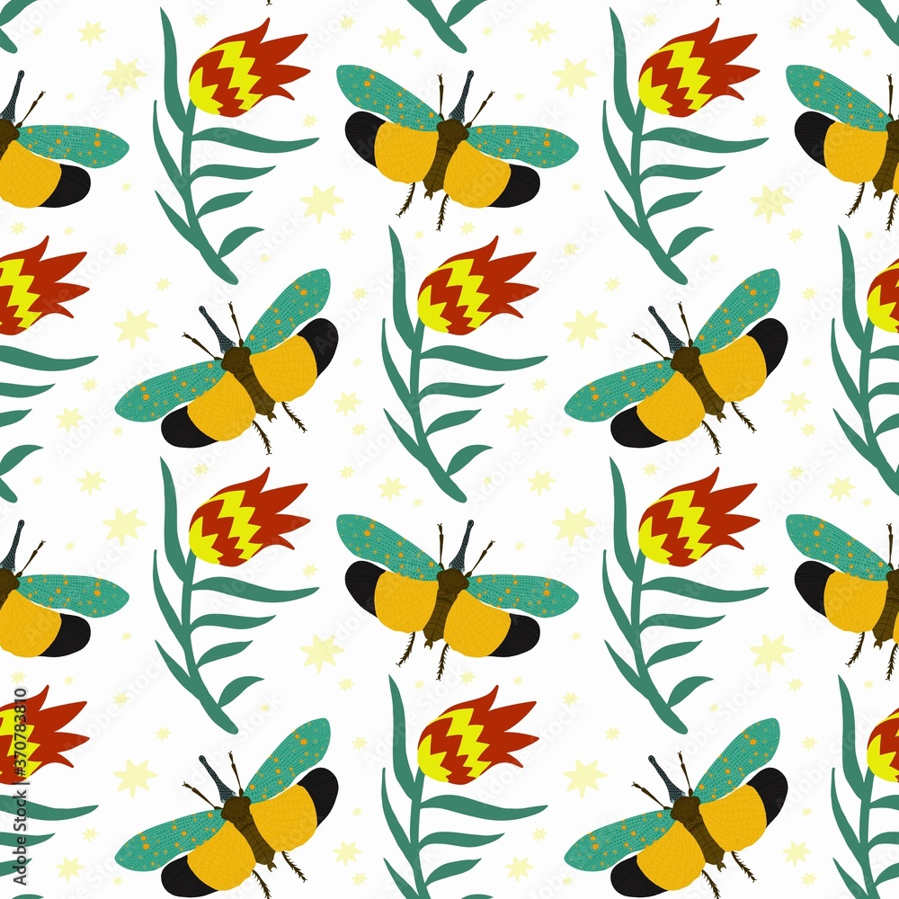 Vector seamless pattern with butterflies and flowers in the Scandinavian style. Background.
Vector seamless pattern with butterflies and flowers in the Scandinavian style. Background.